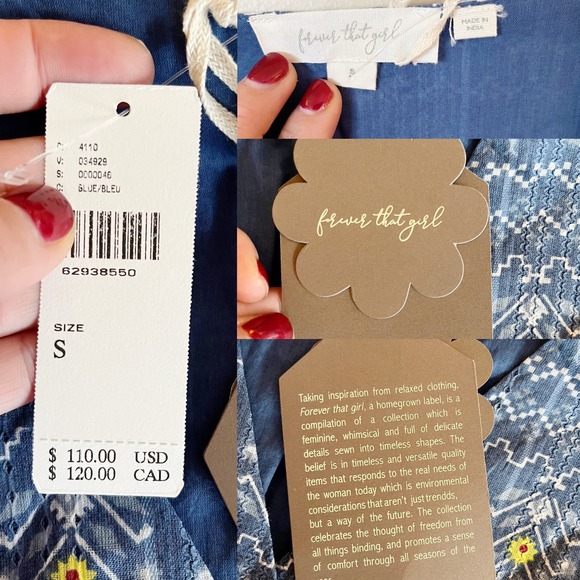 ANTHROPOLOGIE Embroidered Smocked Blouse Sleeves Top Blue Boho V-Neck Small NWT - Picture 5 of 7